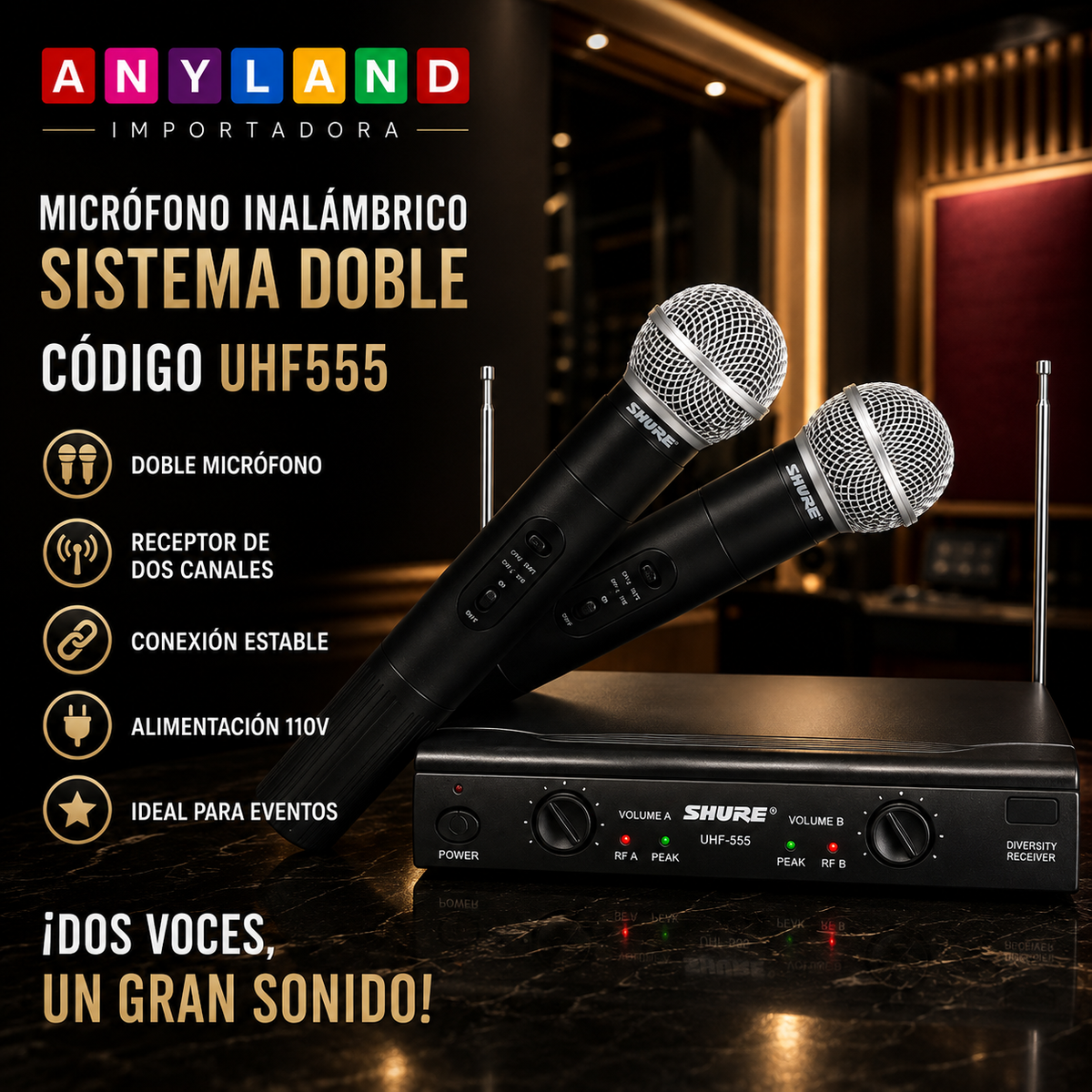 Microfono inalámbrico VHF con doble mano de 110V (UHF555)