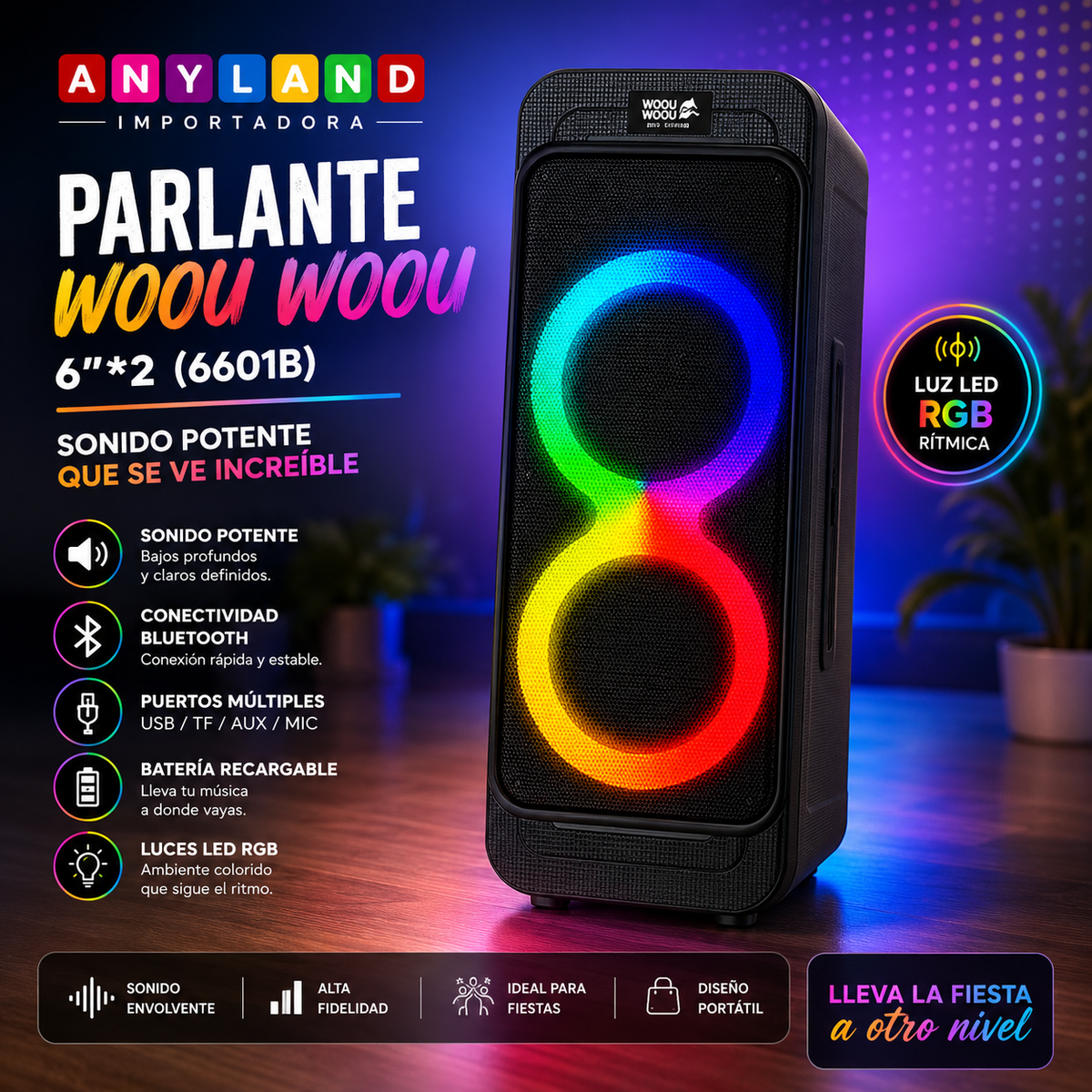 Parlante Woou Woou 6"*2 (6601B)