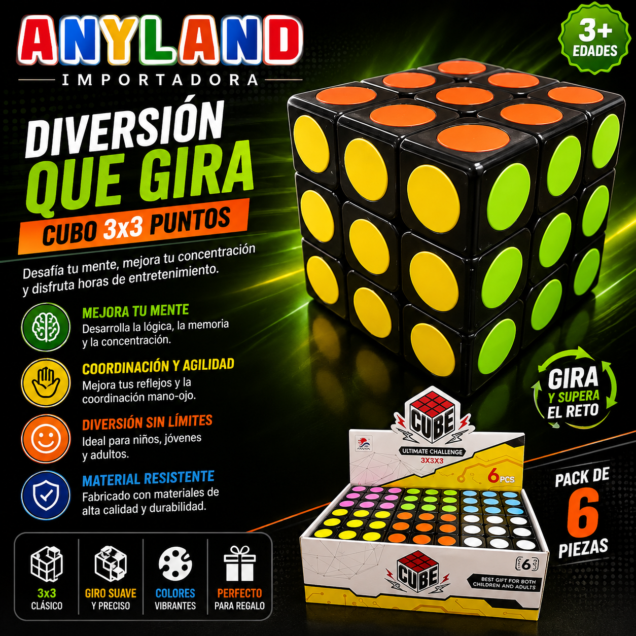 Caja de cubos x 6 unidades 3x3 Cube  (71G-46)