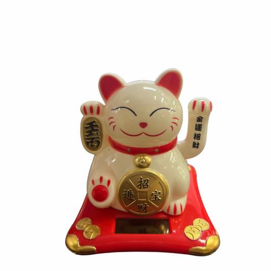 Gato Blanco Solar Pequeño 9.5x10x10.5cm(88G-31)