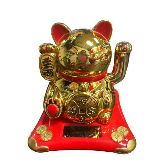 Gato Dorado Solar Pequeño 9.5x 11 x 10 cm (88G-27)