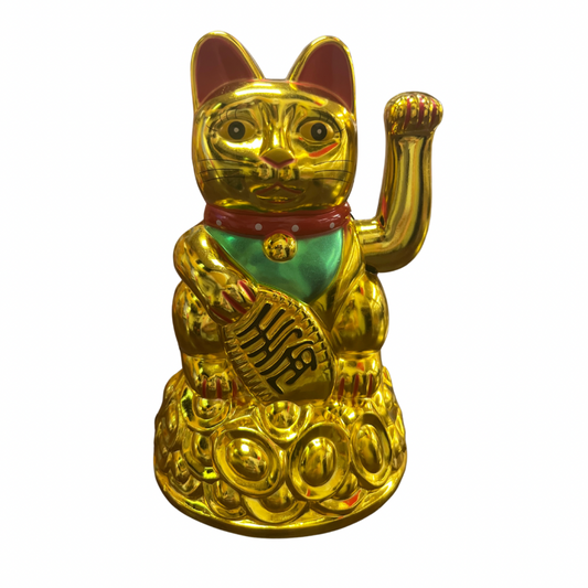 Gato Dorado Pequeño 15 cm de alto x 10 cm de ancho a pila (88G-25)