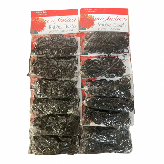 Ligas de caucho para cabello negro por 12 paquetes (15B-3)