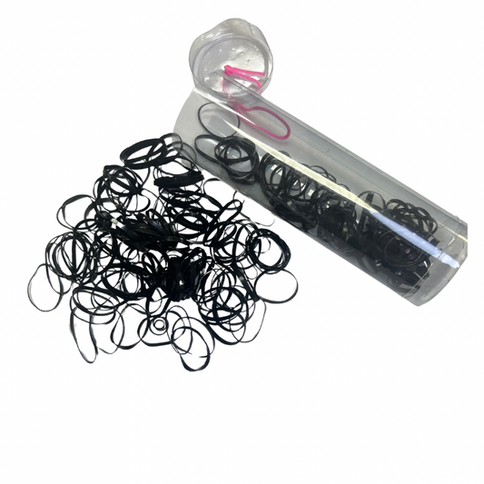 Ligas elasticas plásticas grandes suave negro en tubo para cabello x12 tubitos (98B-5)