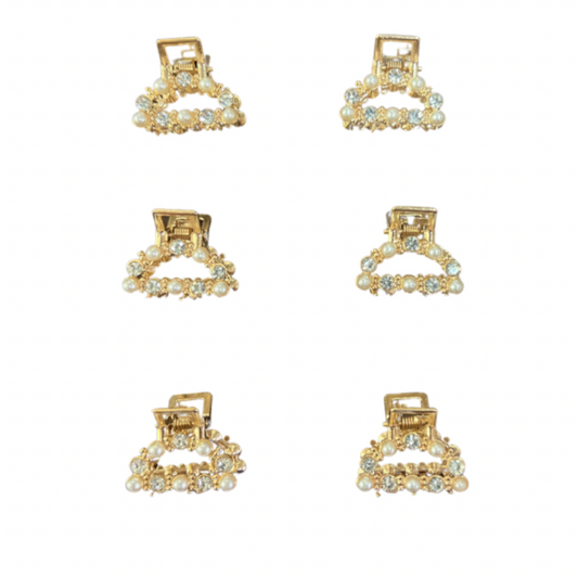 Pinchos peq. de metal dorado c/perlas y piedras x 12 unidades (4F-103)