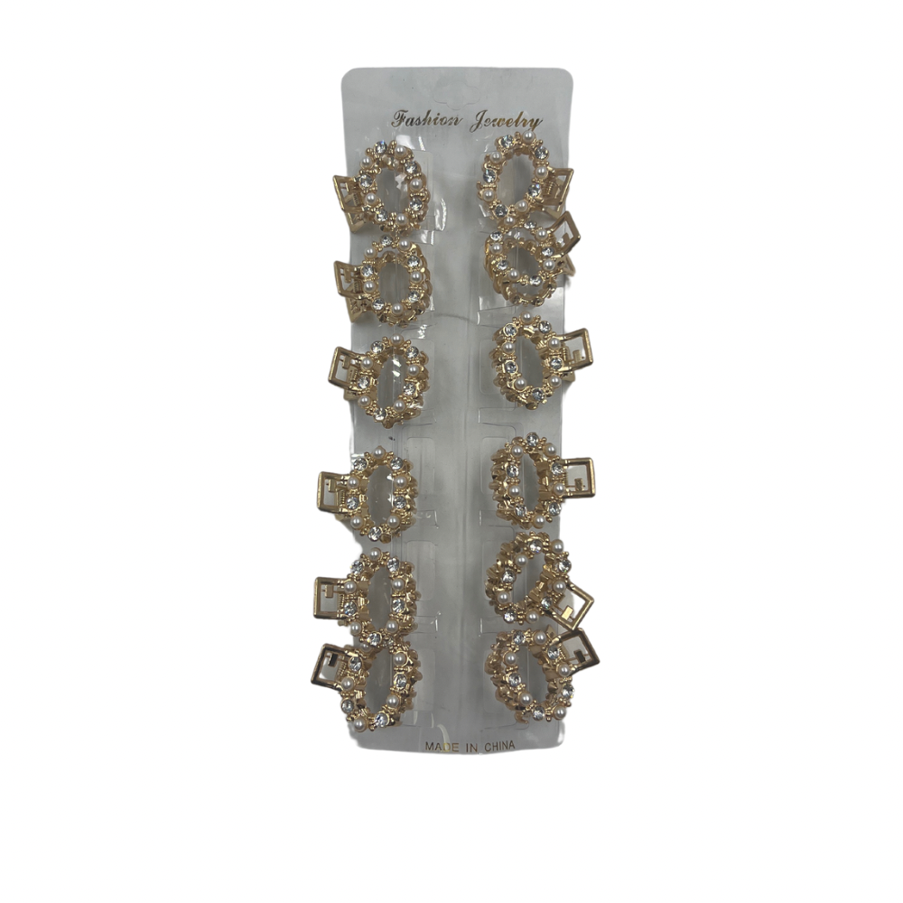 Pinchos peq. de metal dorado c/perlas y piedras x 12 unidades (4F-103)