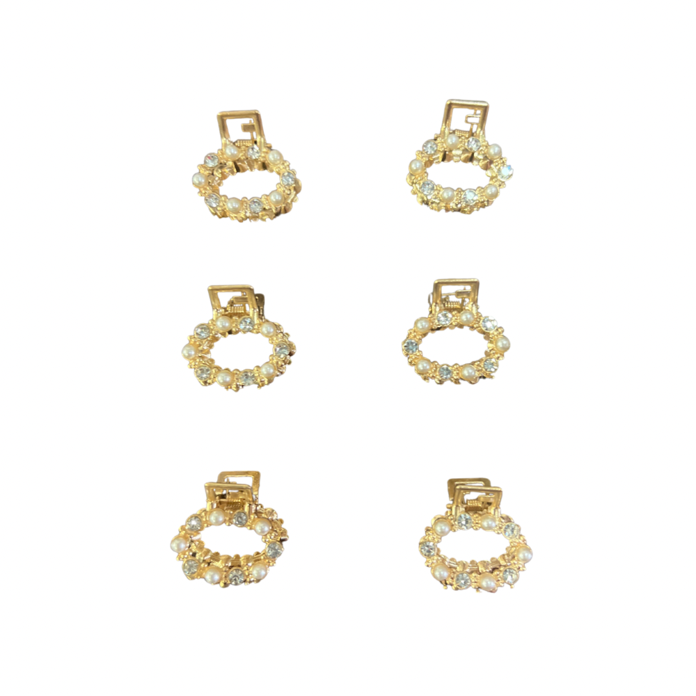 Pinchos peq. de metal dorado c/perlas y piedras x 12 unidades (4F-103)
