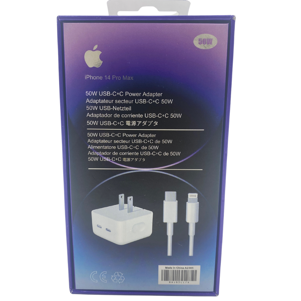 Adaptador cargador 50W dual USB-C para iPhone iPad Macbook Air