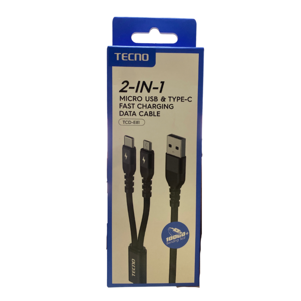 Cable Tecno 2-in-1 Micro USB & Type-C 1m Carga Rápida