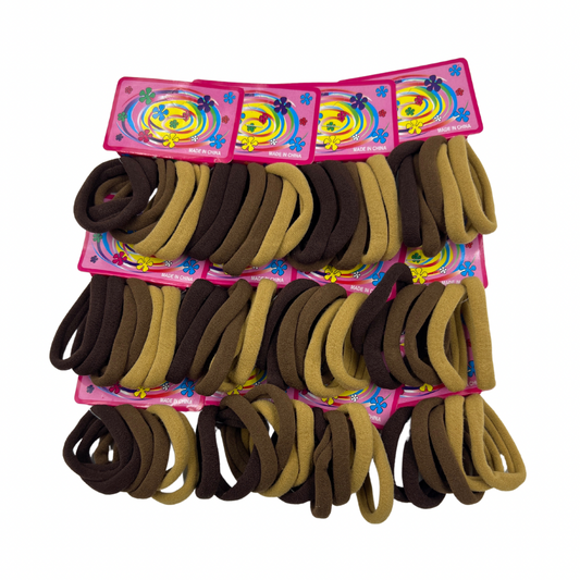 Moño licra para cabello colores tierra paquete de 12 blisters de 6 unidades (2C-5)