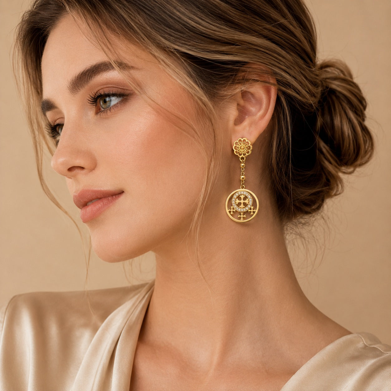 Aretes largo dorado acero quirúrgico (Cod. 88-197)