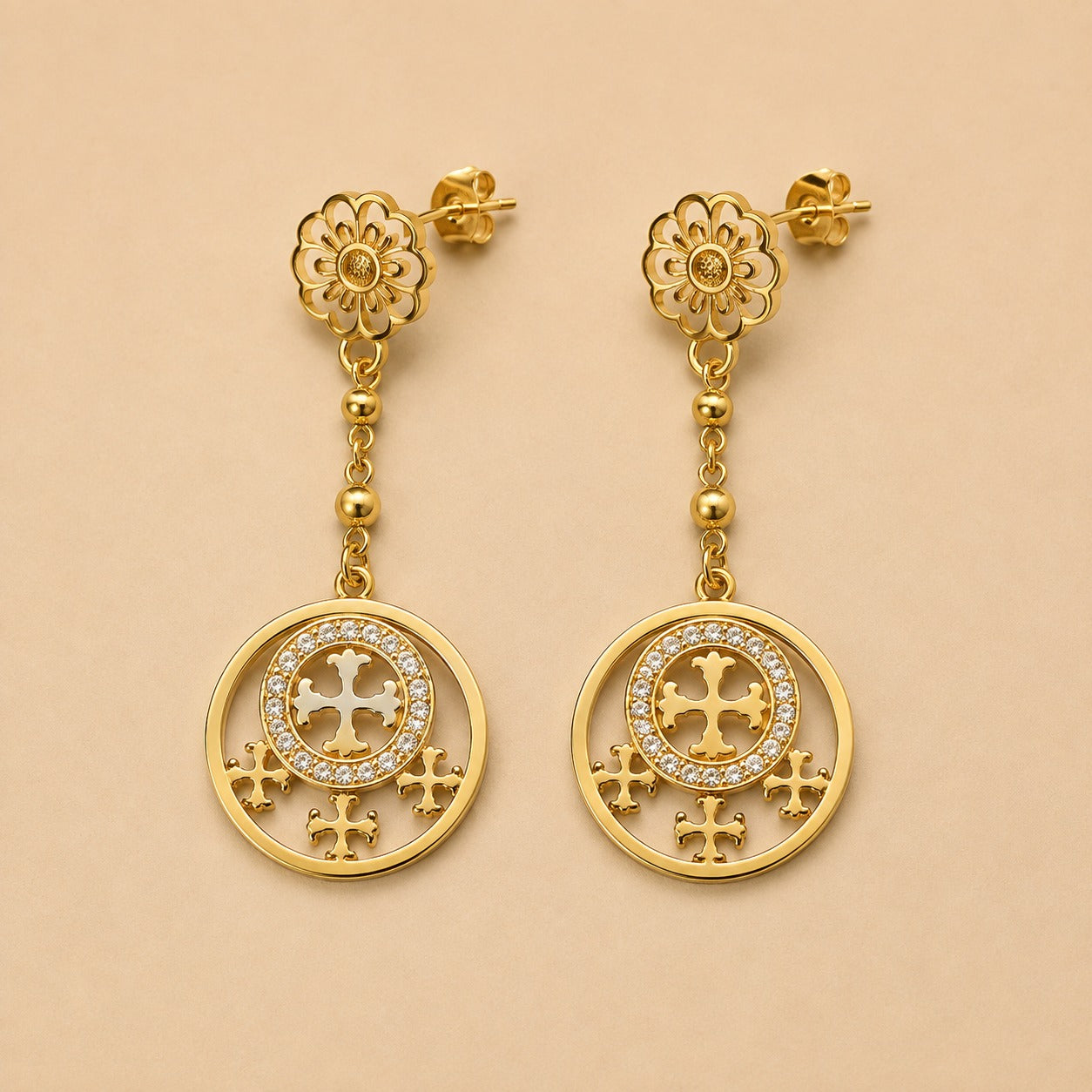 Aretes largo dorado acero quirúrgico (Cod. 88-197)