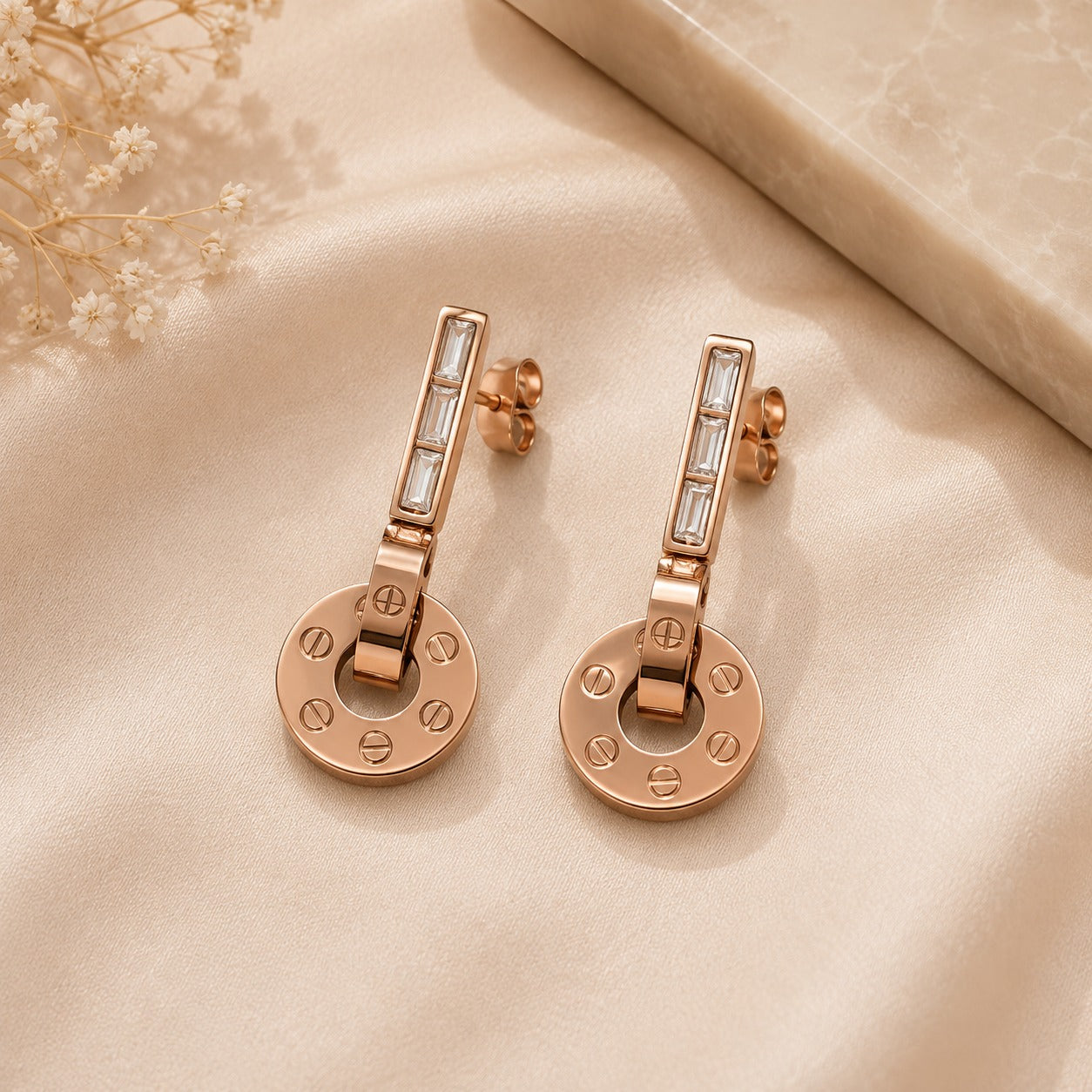 Aretes largo rosado acero quirúrgico (Cod. 88-235)