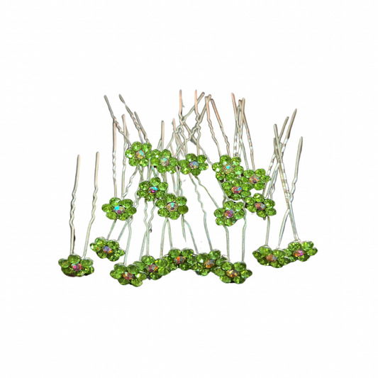 Horquillas para el cabello con diamantes color verde x20 piezas de 7cm (NU-02)