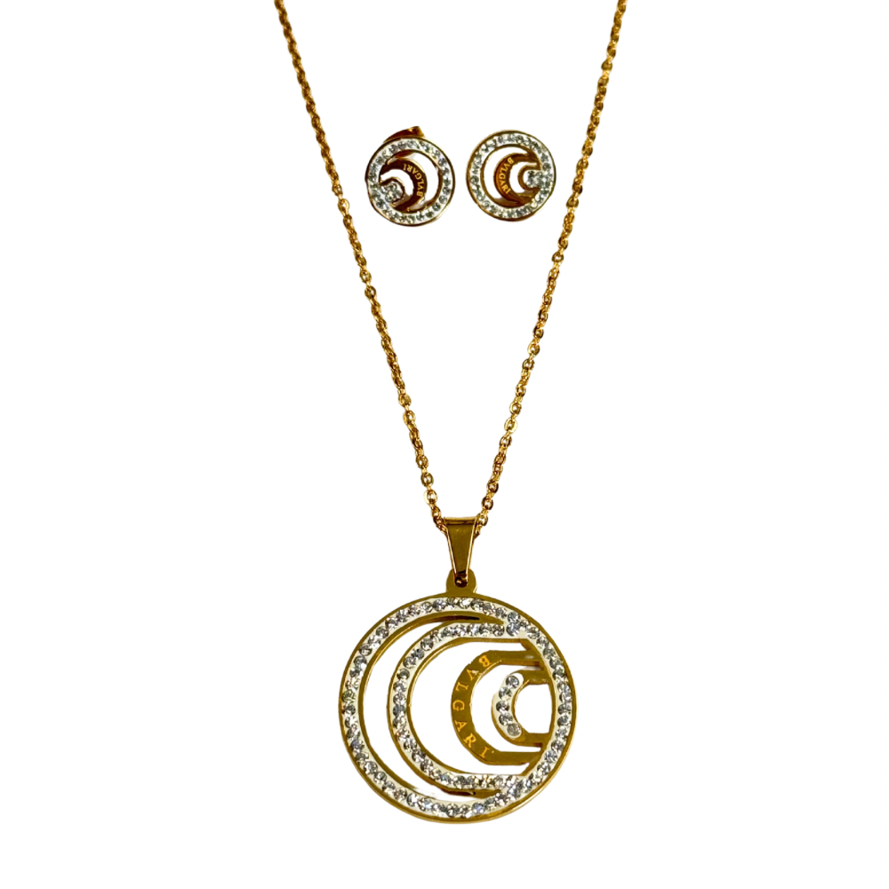 Juego de cadena y aretes dorado de acero quirúrgico (COD.88-138)