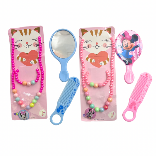Set de cadena y pulsera + espejo y peinilla para niñas x12 set (1B-11)