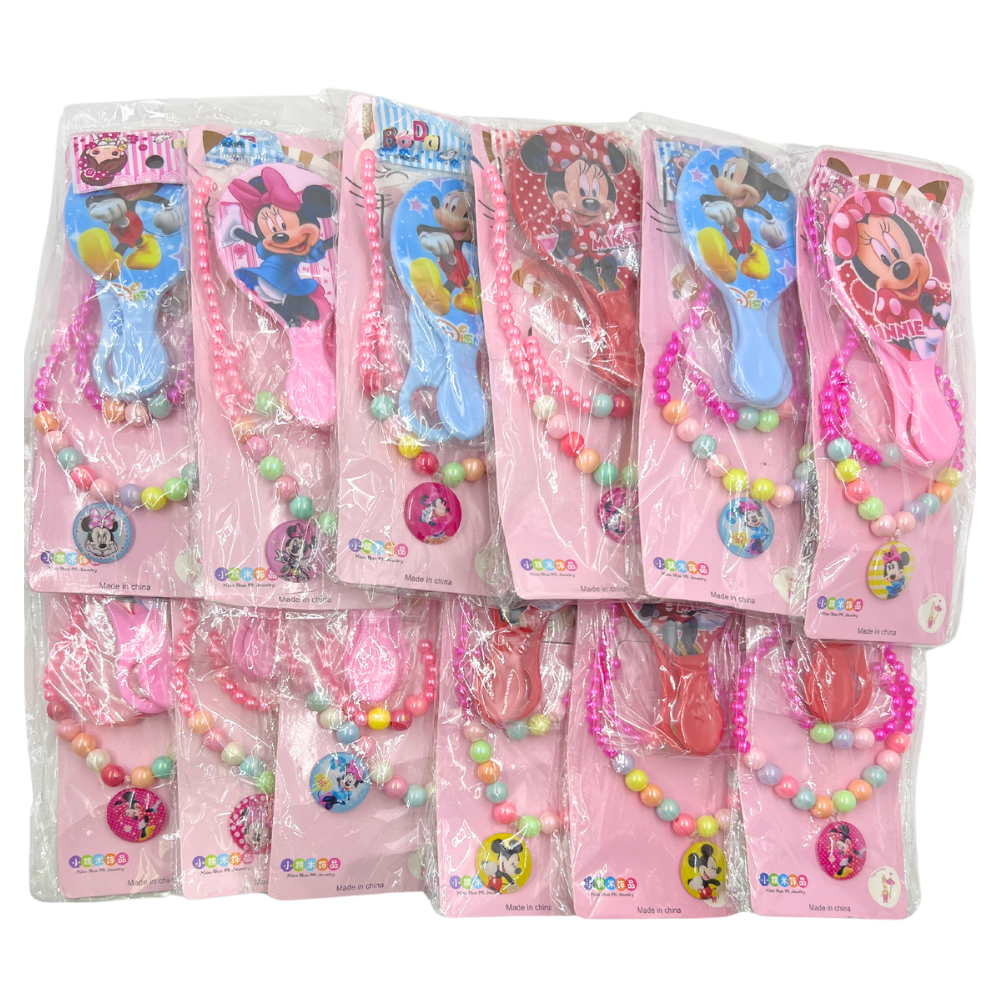 Set de cadena y pulsera + espejo y peinilla para niñas x12 set (1B-11)
