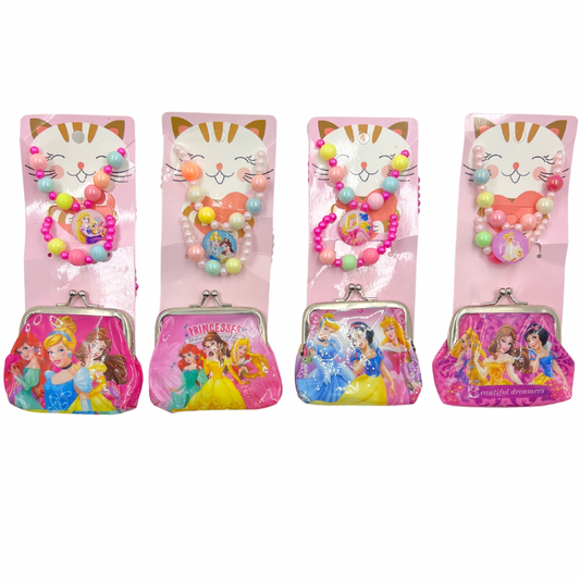 Set de cadena y pulsera + monedero  para niñas x 12 set (1B-8)