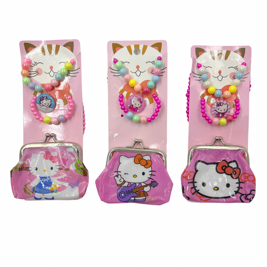 Set de cadena y pulsera + monedero  para niñas x12 set (1B-10)