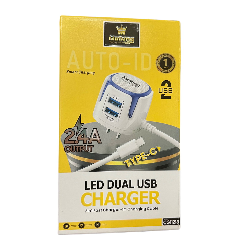 Cargador Melking 2 USB 2.4A Output con cable Type-C