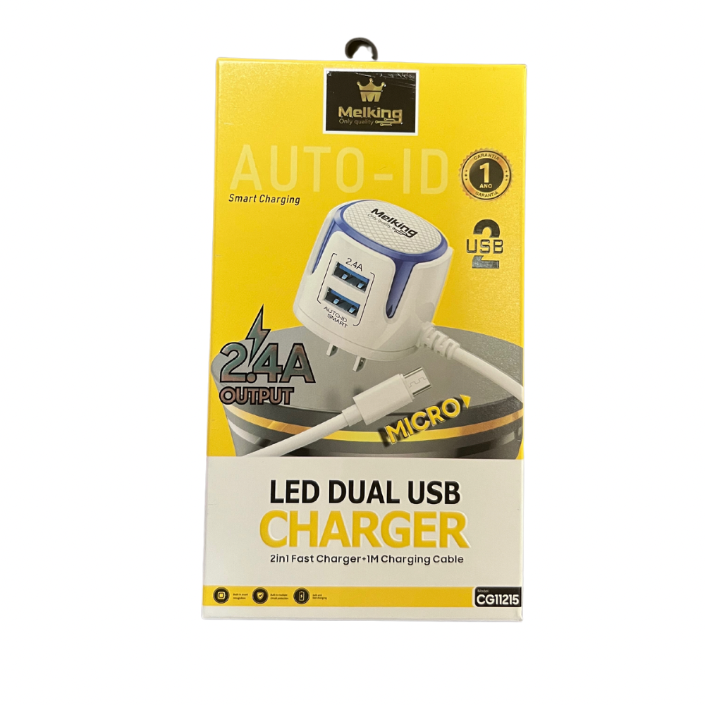 Cargador Melking 2 USB 2.4A Output con cable Micro V8