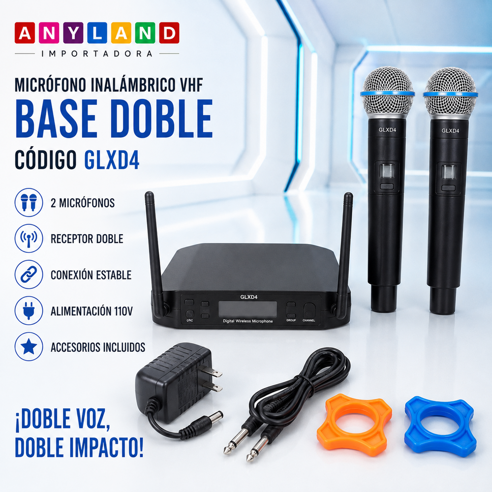 Micrófono inalámbrico VHF con base doble de 110V (GLXD4)