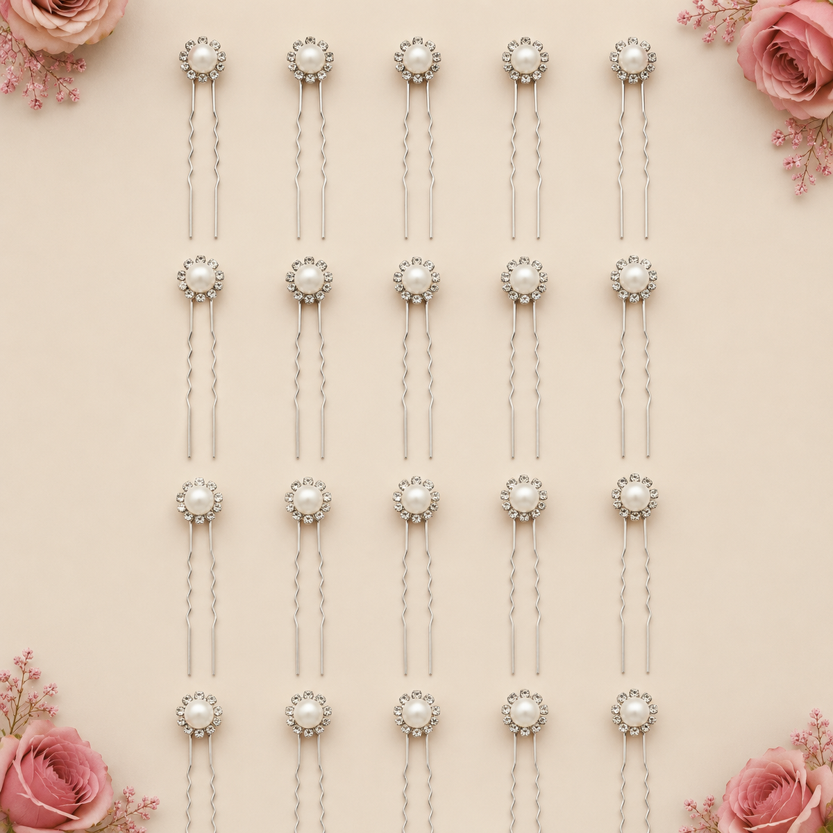 Horquillas para el cabello de perlas con diamantes color blanco x20 piezas de 7cm (40E-1)