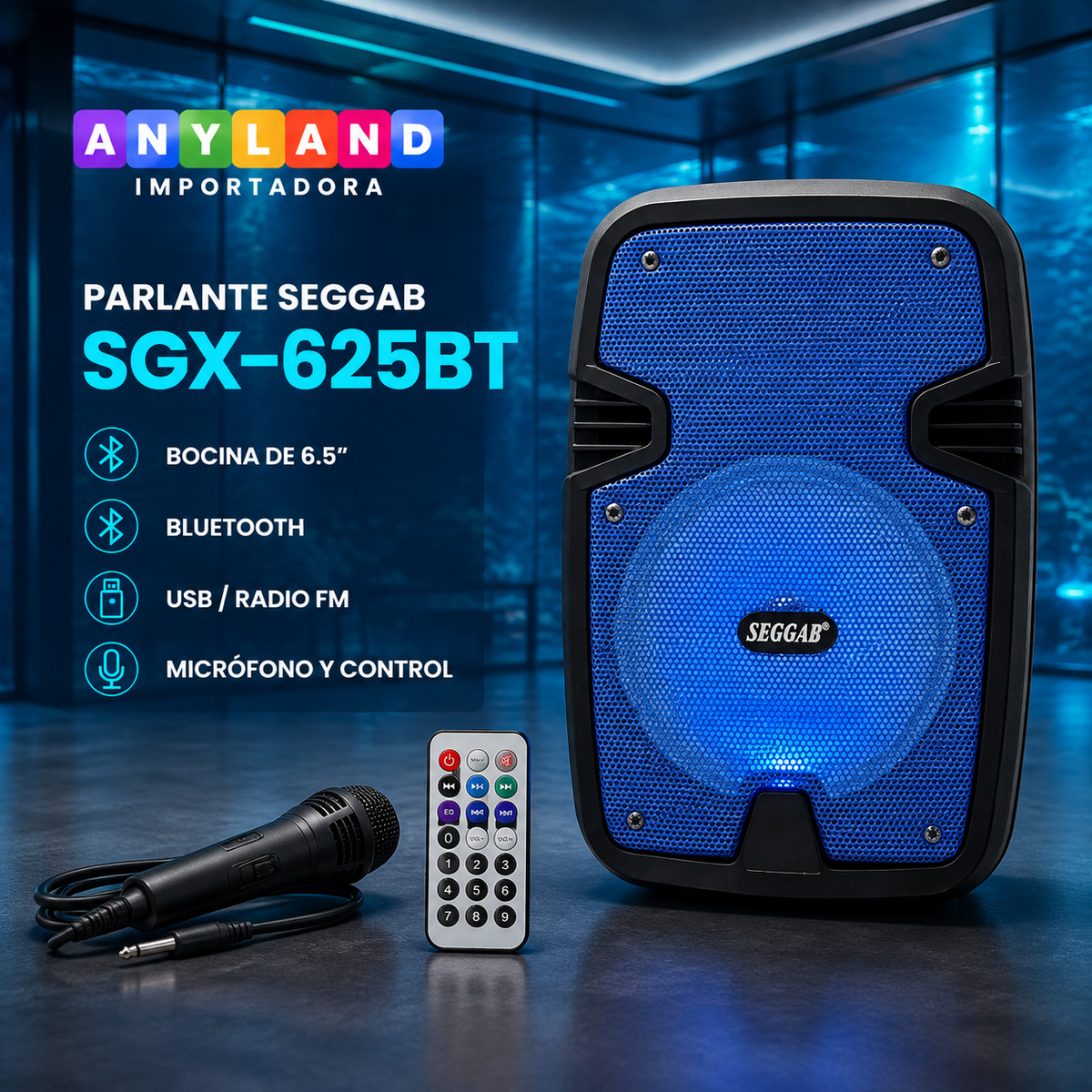 Parlante SEGGAB con micrófono y control (SGX-625BT/AC)