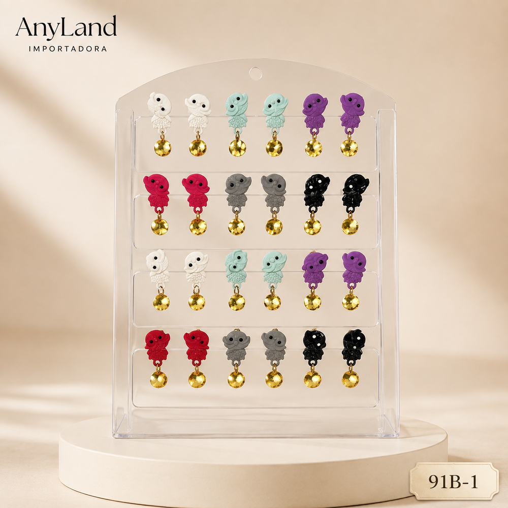 Aretes de animalitos buho colgantes x12 pares (91B-1)