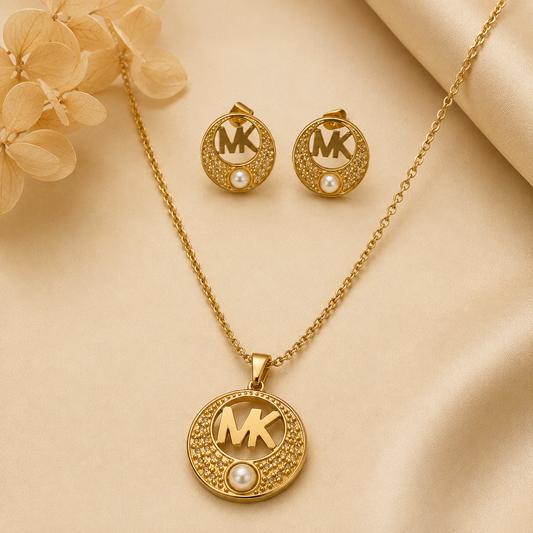 Juego de cadena y aretes dorado de acero quirúrgico (COD.88-103)