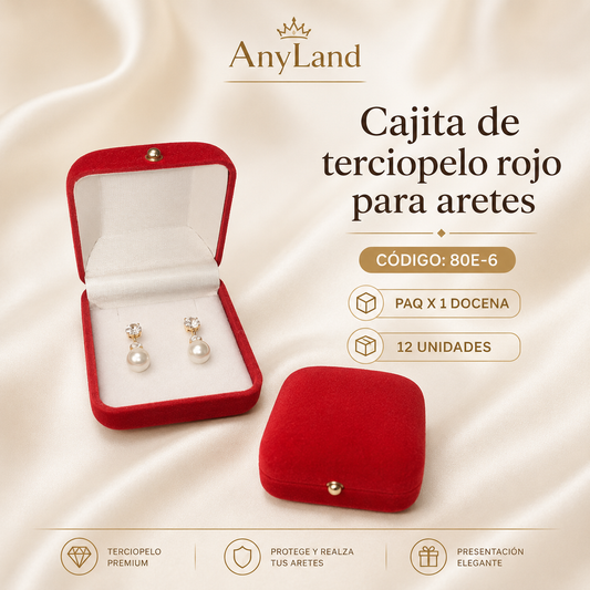 Cajita de terciopelo rojo para aretes por docena (80E-6)
