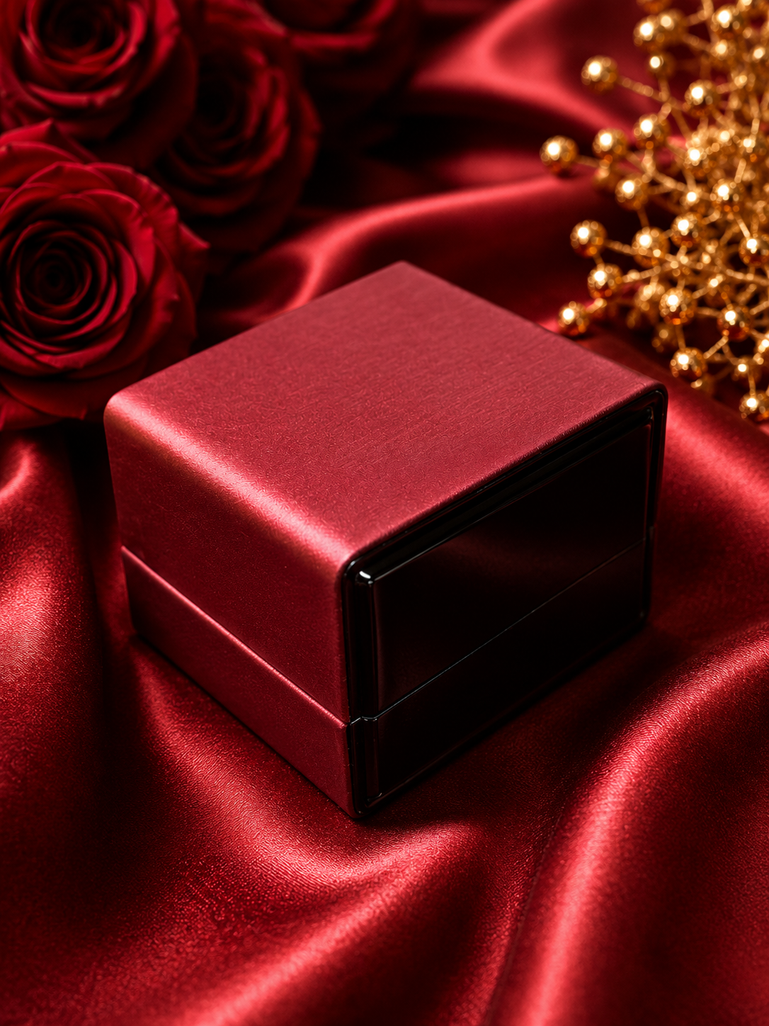 Caja para 1 anillo c/luz led color vino x12u. (89-5)