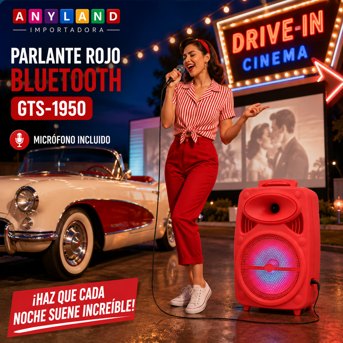 Parlante rojo con bluetooth y micrófono  (GTS-1950)