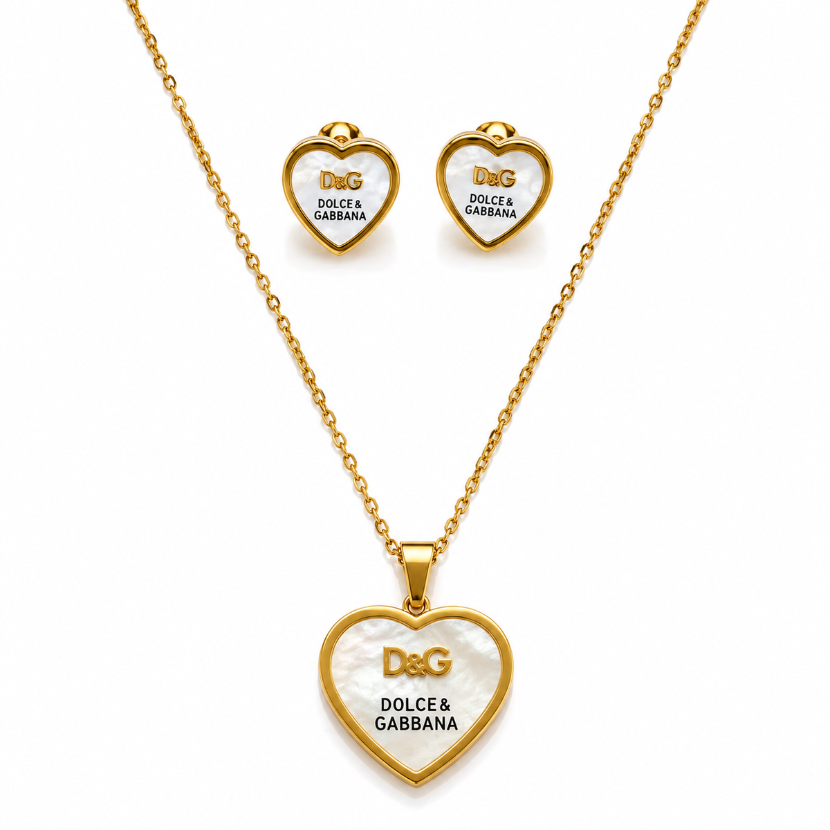 Juego de cadena y aretes dorado de acero quirúrgico (COD.88-164)
