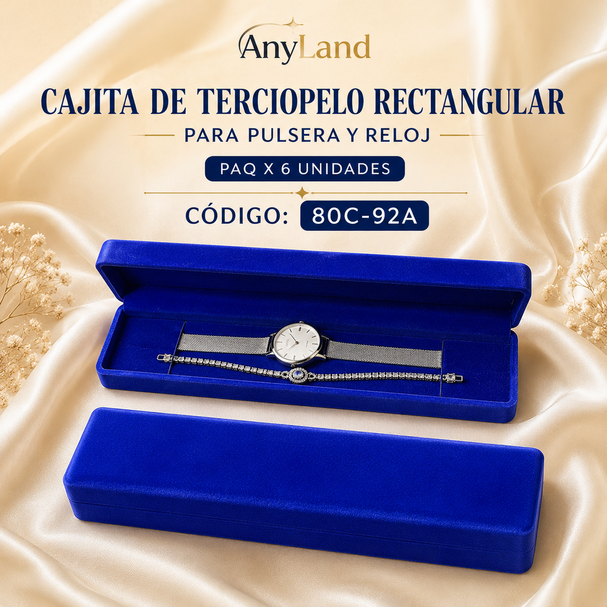 Caja de terciopelo rectangular para pulsera y reloj x 6 unidades (80C-92-92R-92A)