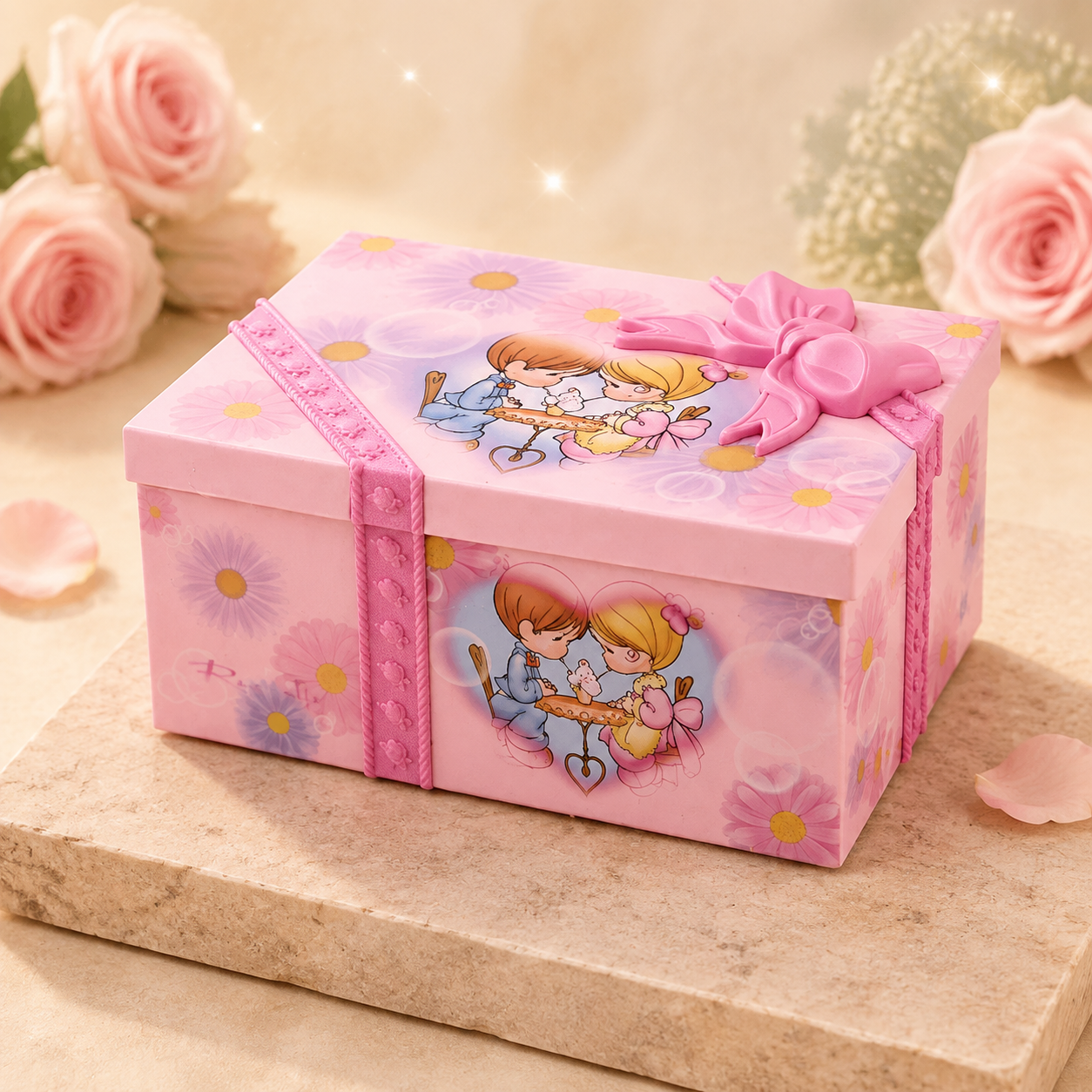 Caja musical rosado en forma de caja de regalo (BY119)