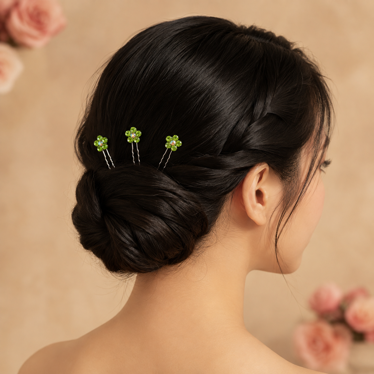 Horquillas para el cabello con diamantes color verde x20 piezas de 7cm (NU-02)
