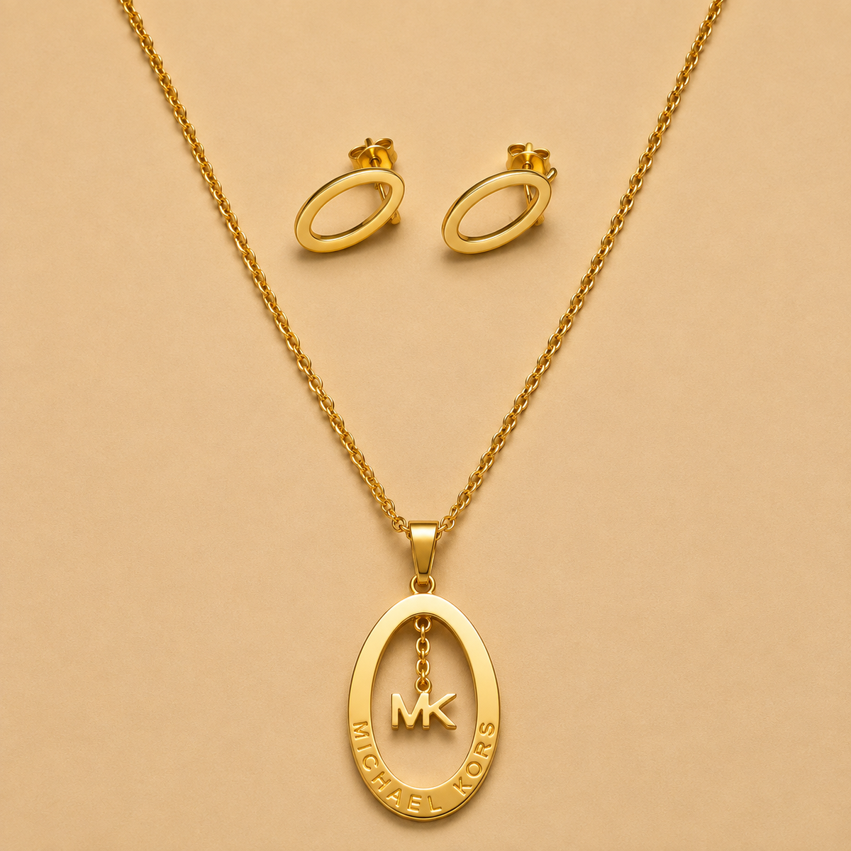 Juego de cadena y aretes dorado de acero quirúrgico (COD.88-112)