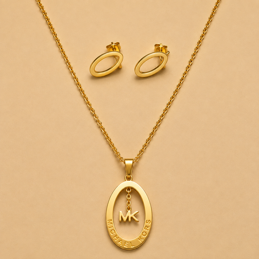 Juego de cadena y aretes dorado de acero quirúrgico (COD.88-112)