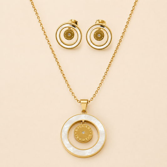 Juego de cadena y aretes dorado de acero quirúrgico (COD.88-147)