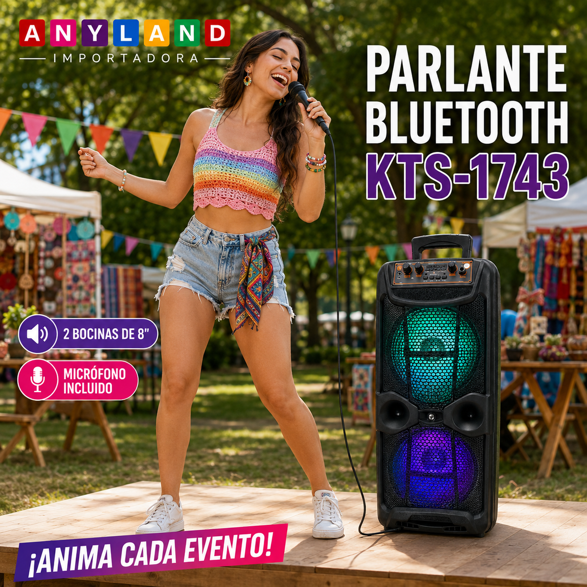 Parlante KTS portátil con bluetooth negra 127V 20W (1743)