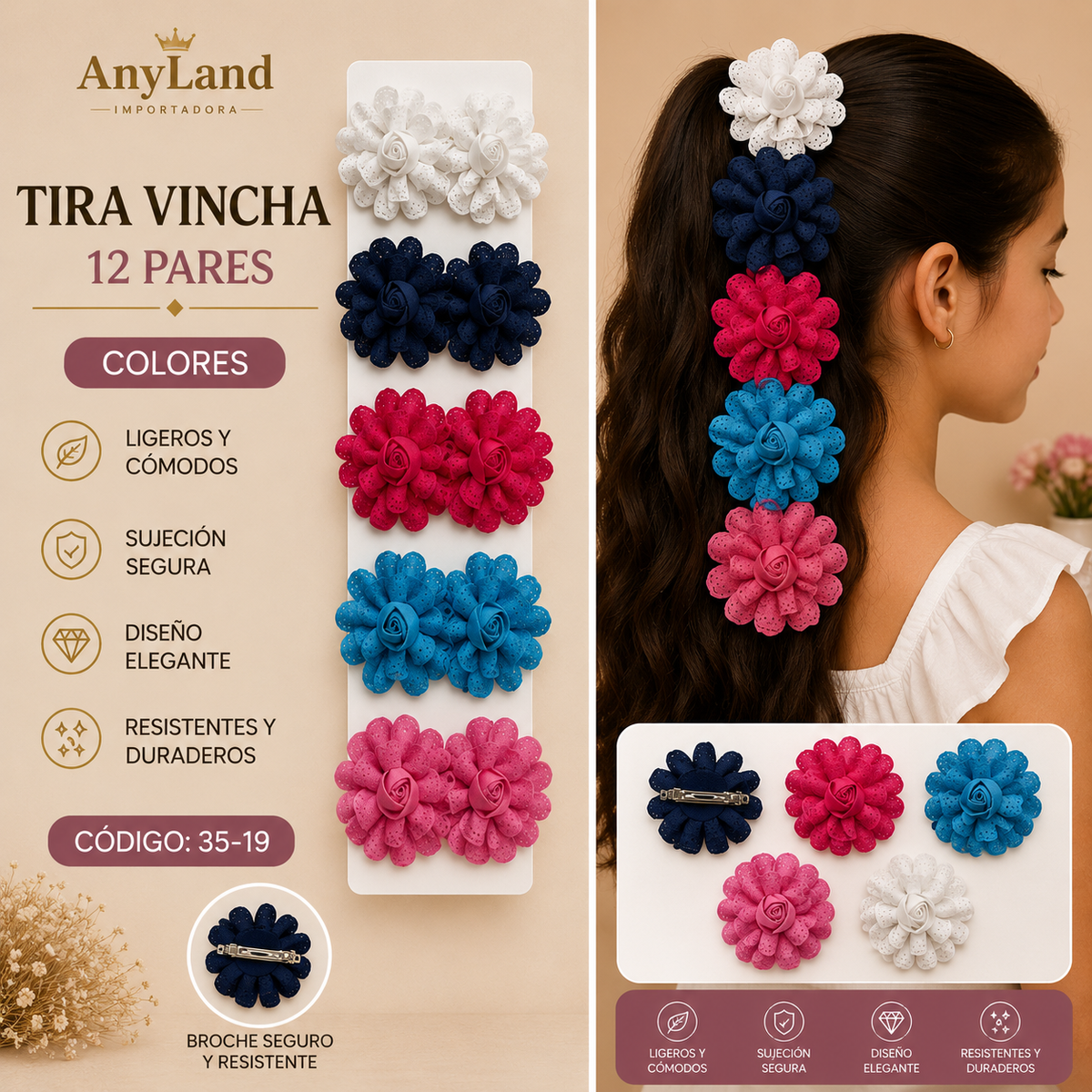 Tira de vincha automatico grande c/ lazo x 12 unid. (35-19)