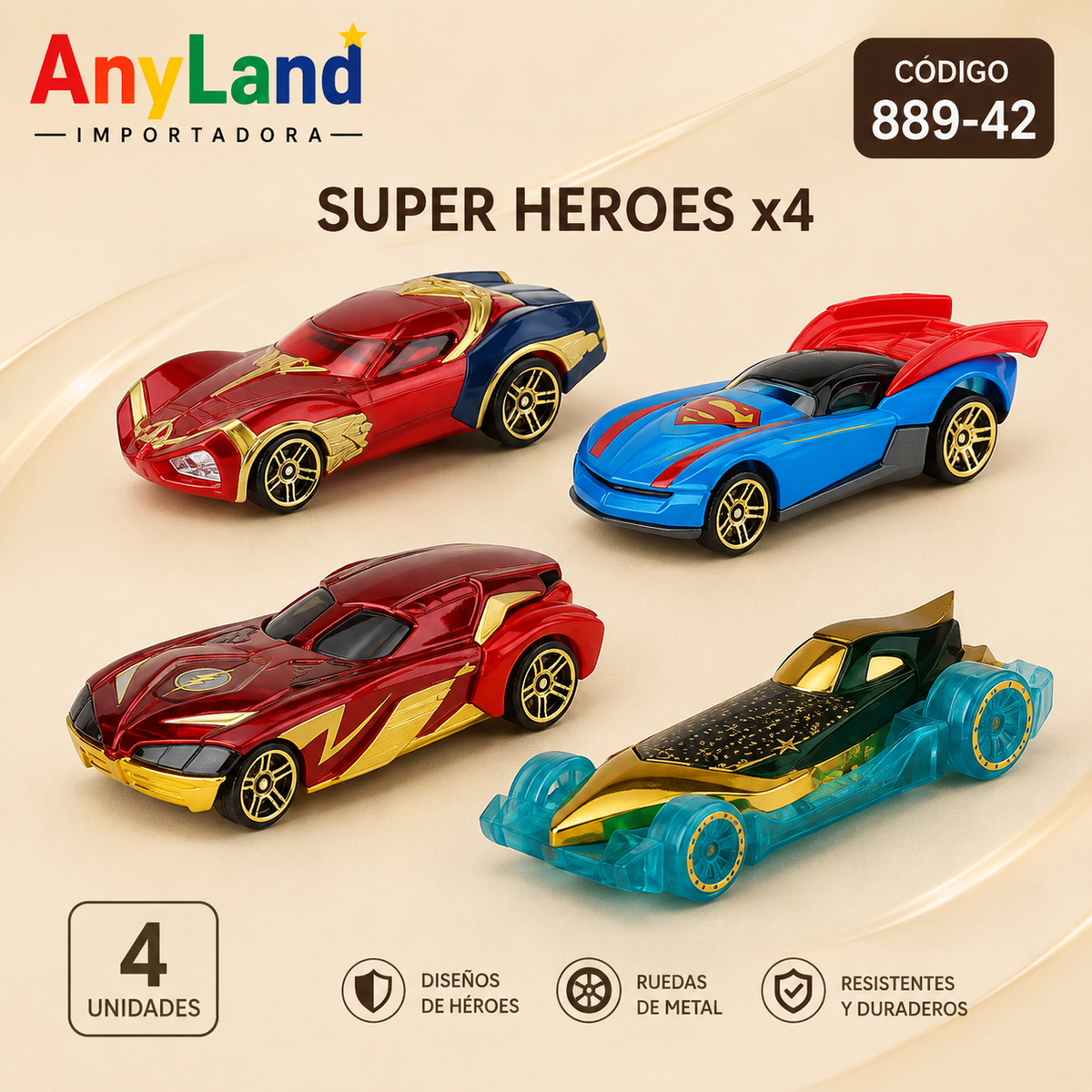 Carro metálico Super Heroes x4 (889-42)