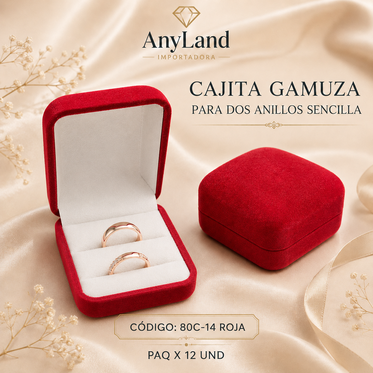 Cajita gamuza para dos anillos sencilla (80C-14-80)