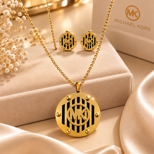 Juego de cadena y aretes dorado de acero quirúrgico (COD.88-170)