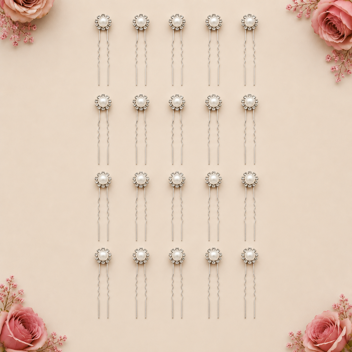 Horquillas para el cabello de perlas con diamantes color blanco x20 piezas de 7cm (40E-1)