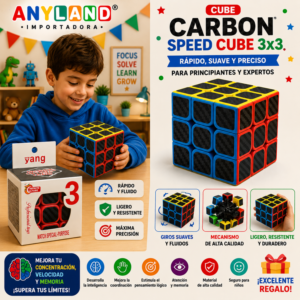 Cubo Rubik 3x3 fibra de carbono Yang  (71G-55)