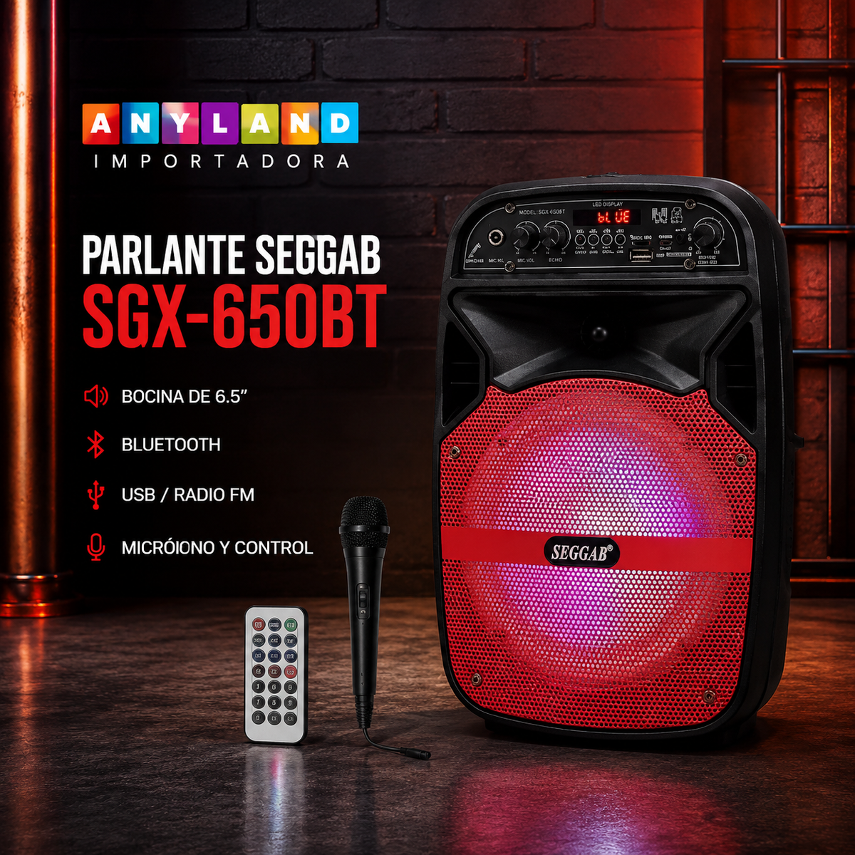 Parlante SEGGAB con micrófono y control (SGX-650BT)
