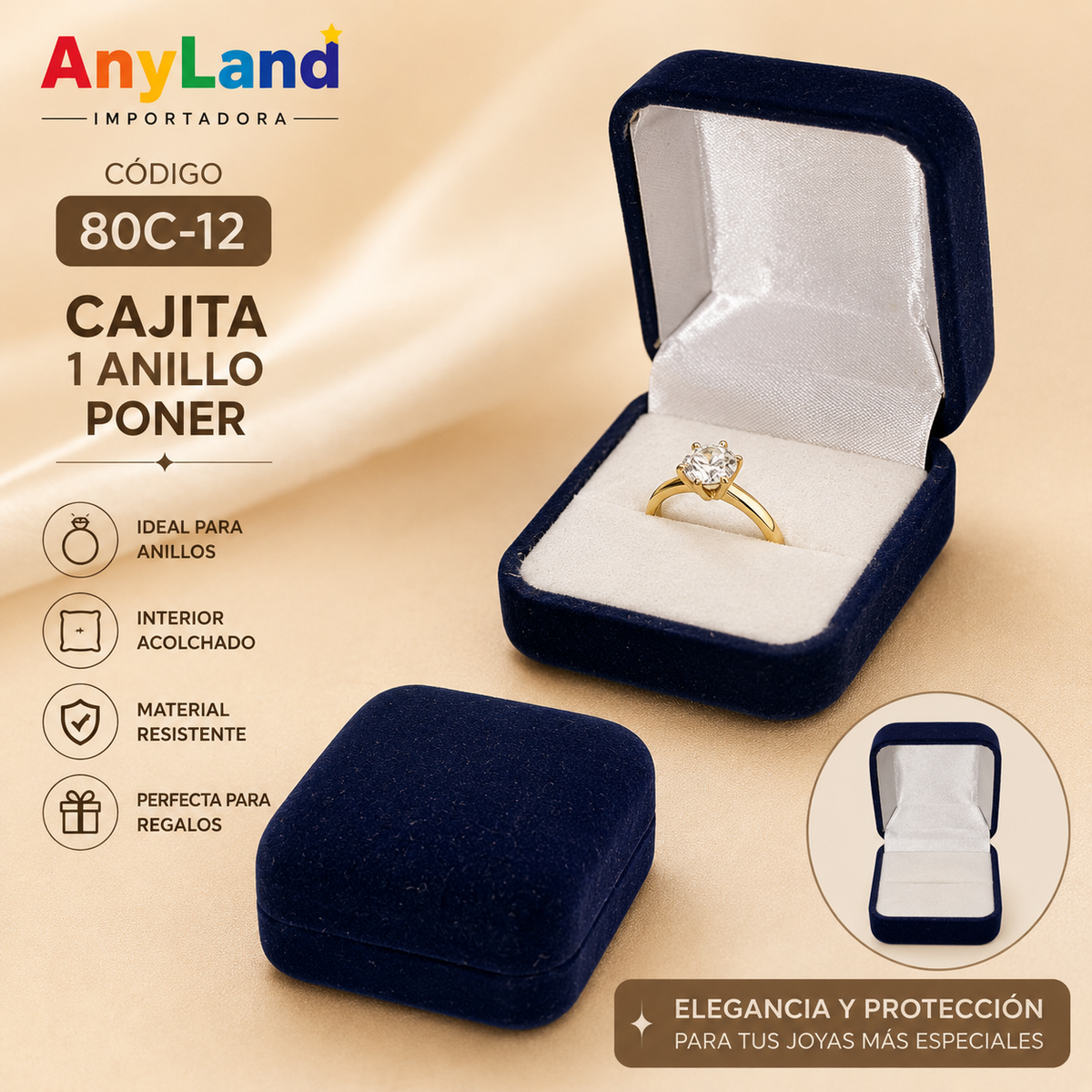 Cajita cuadrada de gamuza para 1 anillo (80C-11-12)