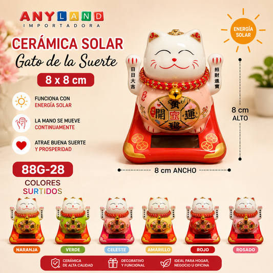 Gato Ceramica Solar Pequeño 8 x 8 x 8 cm (88G-28) COLORES SURTIDOS